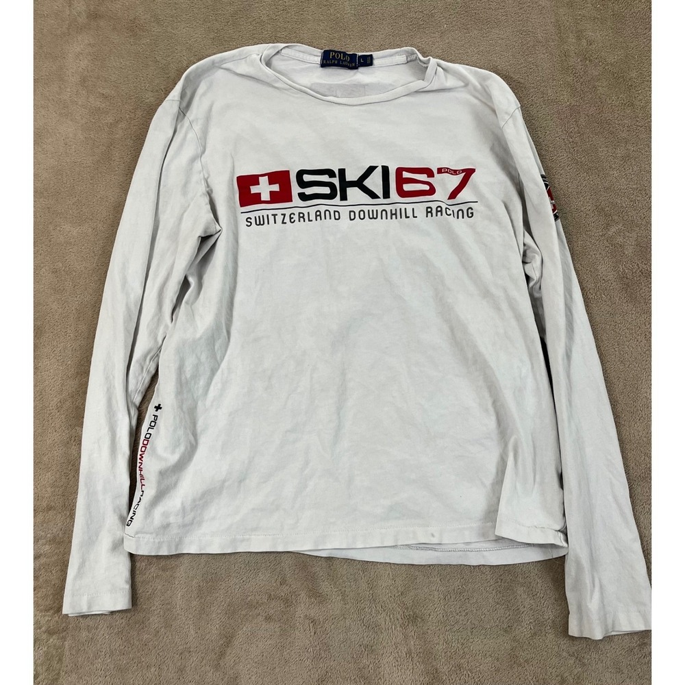 Polo Ralph Lauren "Suisse" Slalom Downhill Racing Long Sleeve T-Shirt men Large